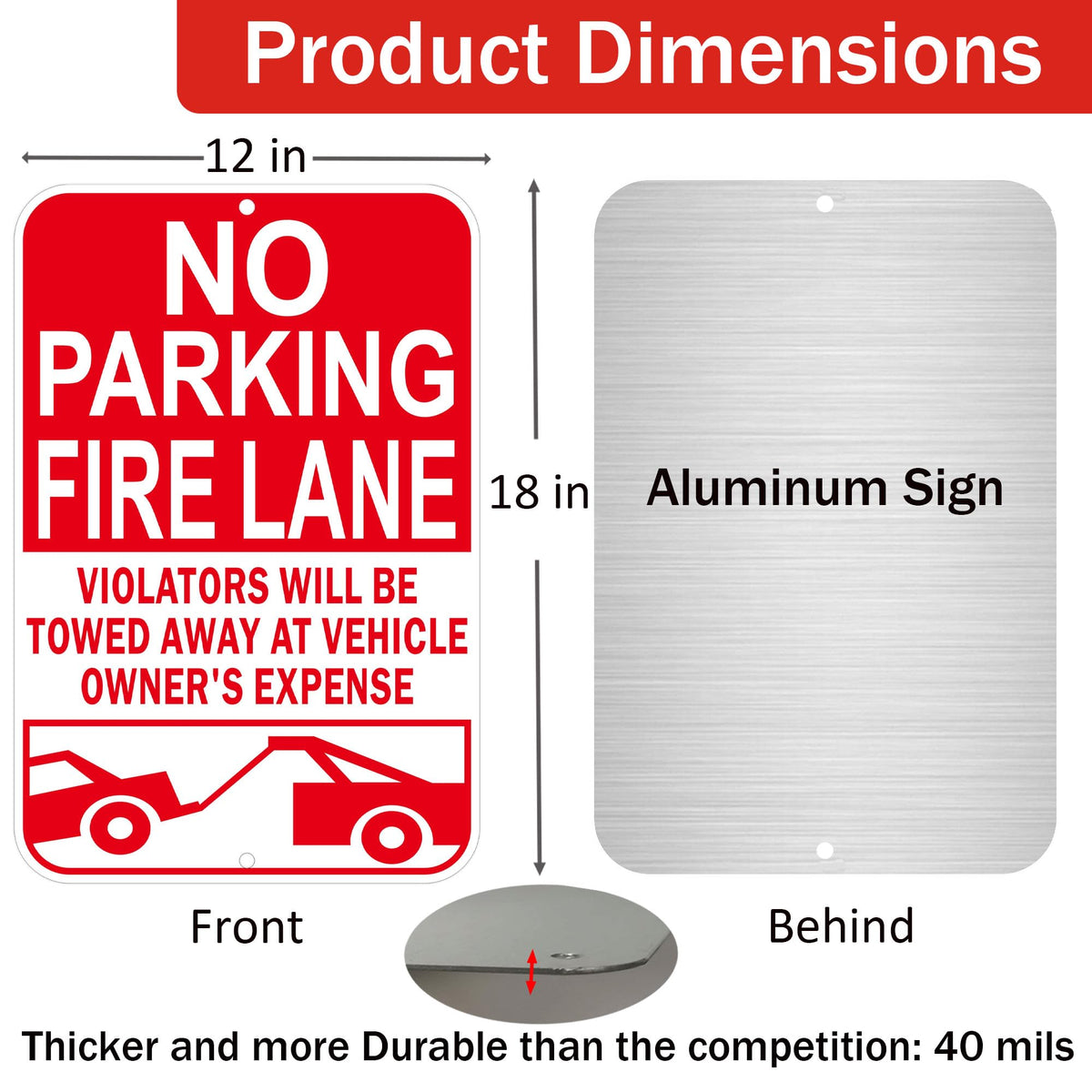 No Parking Fire Lane Sign, Reflective Aluminum, 12 x 18 Inches, Weather Resistant, UV Protected, Indoor Outdoor Use, 2 Pack Red - 2 Pack - 12" x 18" 01