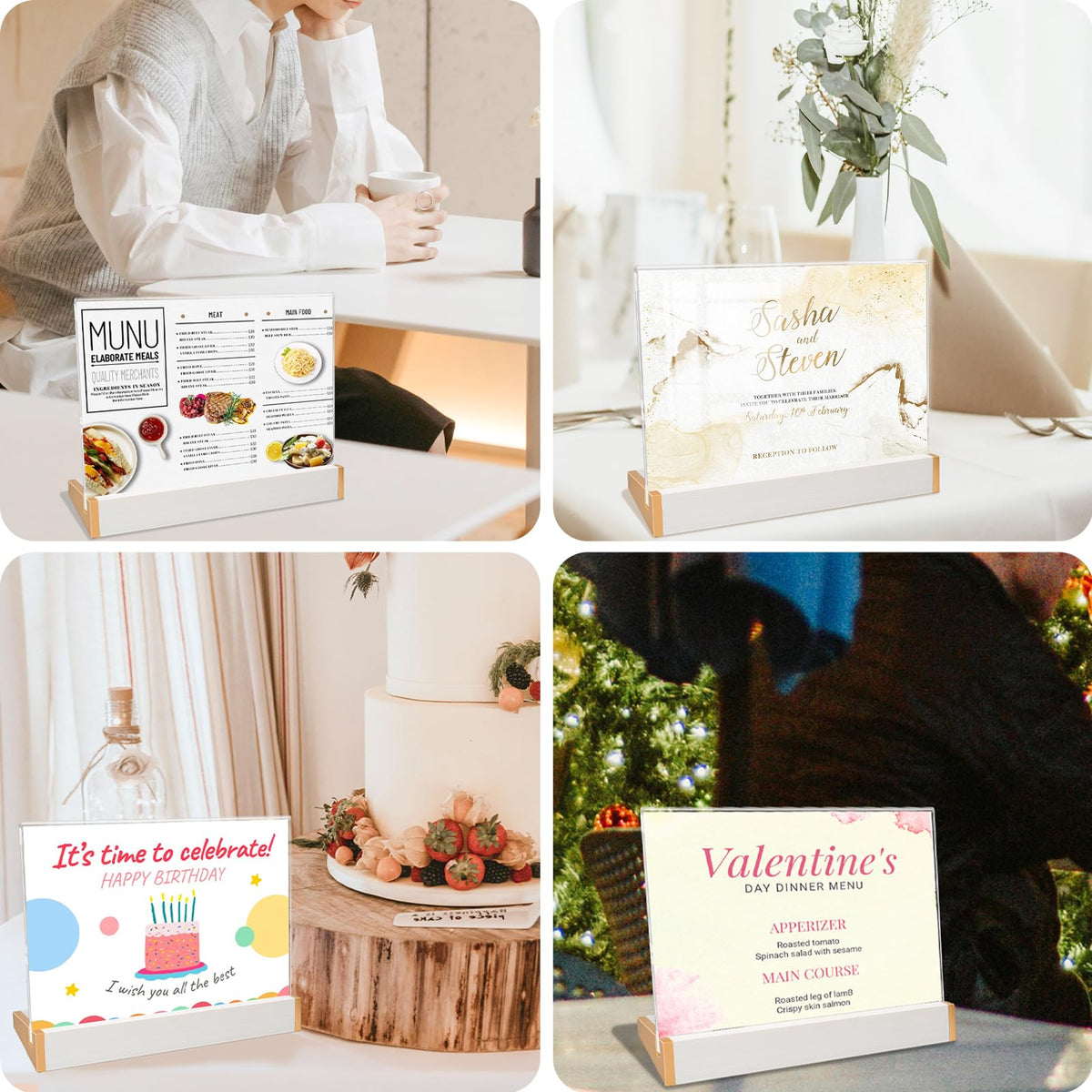 3Pack Acrylic Sign Holder 5X7 for Wedding Anniversary Party, Horizontal White Tabletop Sign Display for Business Restaurant/Hotel/Table Number Plate/Name Holder
