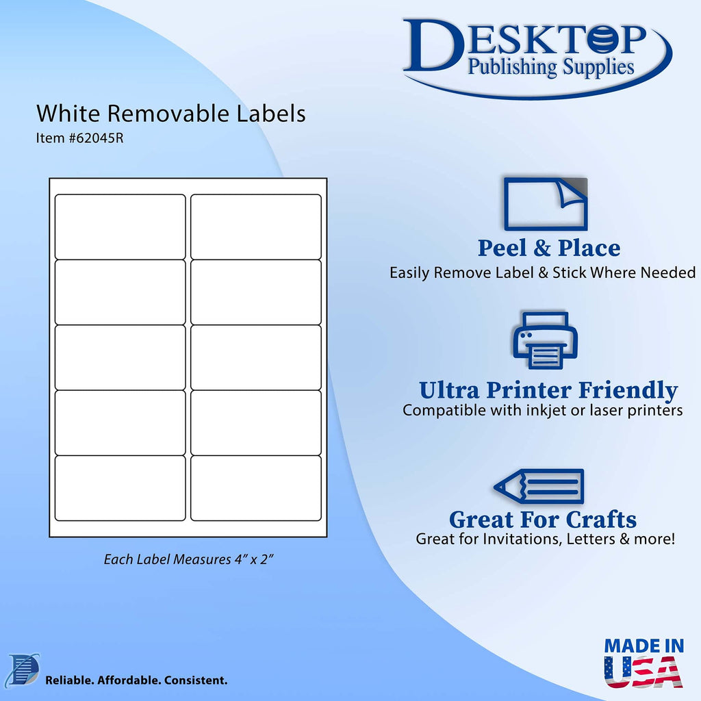 White Removable Shipping Labels 2" x 4" Mailing Stickers - 250 Labels
