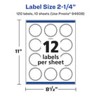 Avery® Printable Durable White Starburst Labels, Sure Feed® Technology, 2.25", Print-to-the-Edge, Waterproof Labels, Laser & Pigment-Based Inkjet Compatible, 120 Total 120 labels