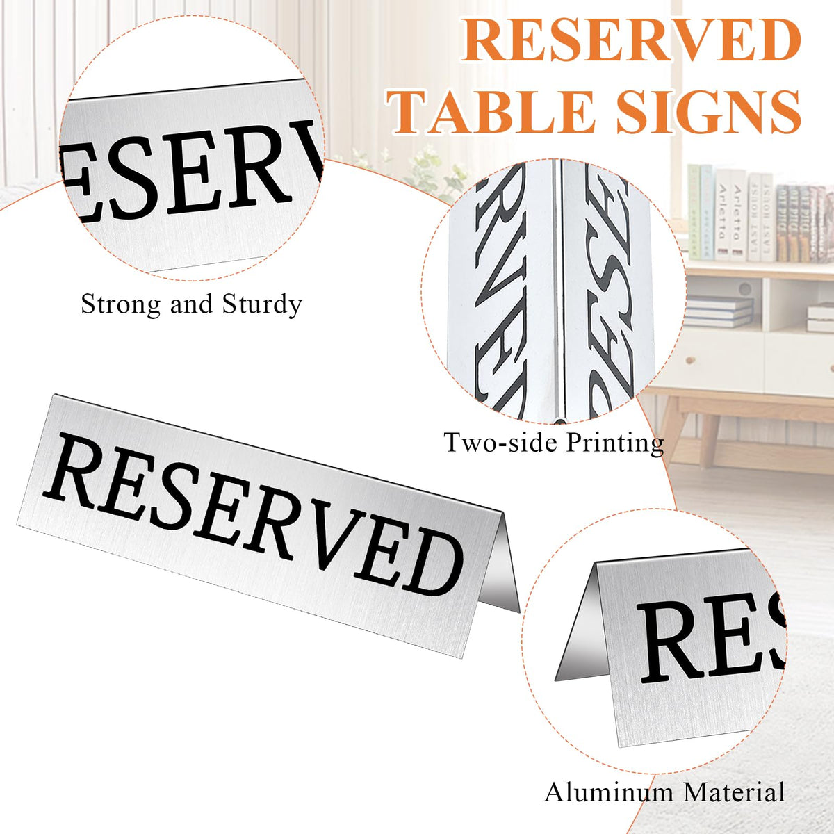 30Pcs Metal Reserved Table Signs, Double Sided Reserved Seating Signs with Protect Film, Table Tent Stand Tents Reserved Sign for Wedding Restaurant Parties Ceremony 5.9 x 1.6 Inch Silver