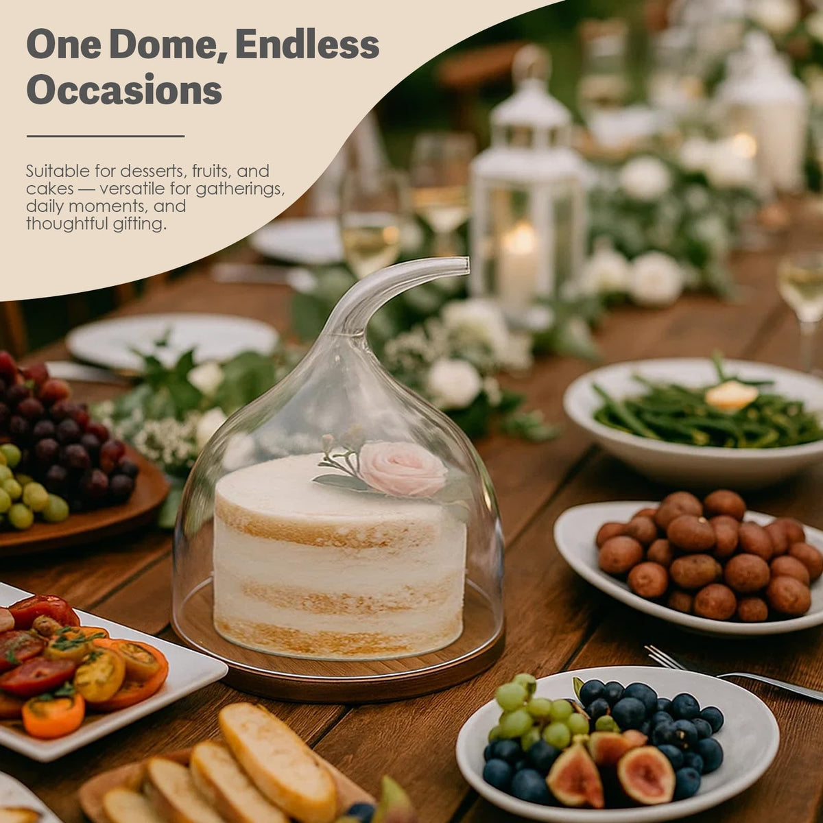 6-inch cake stand with a shatterproof acrylic cake dome—the perfect choice for kitchenware, birthdays, parties, weddings, and baking gifts, ideal for displaying food
