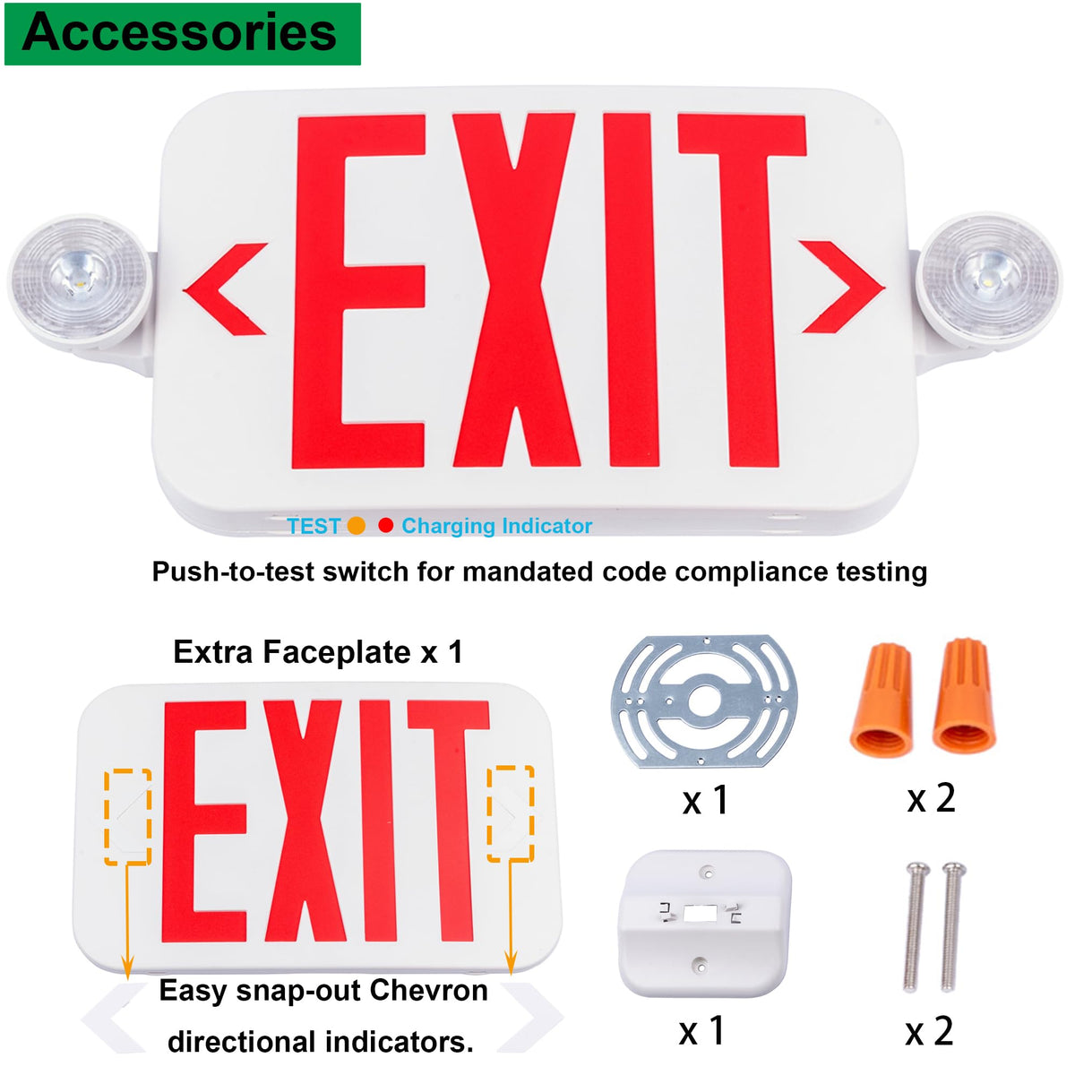 LIT-PaTH Exit Sign with Emergency Light, Battery Backup, 1 Pack 1-Pack