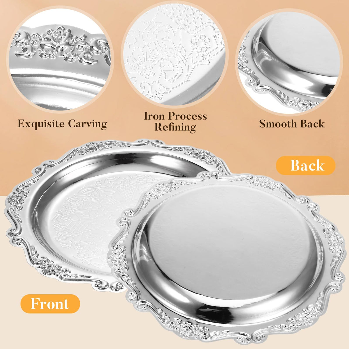 PRETYZOOM Silver Iron Serving Tray 20.00X20.00X1.50cm Decorative Tray