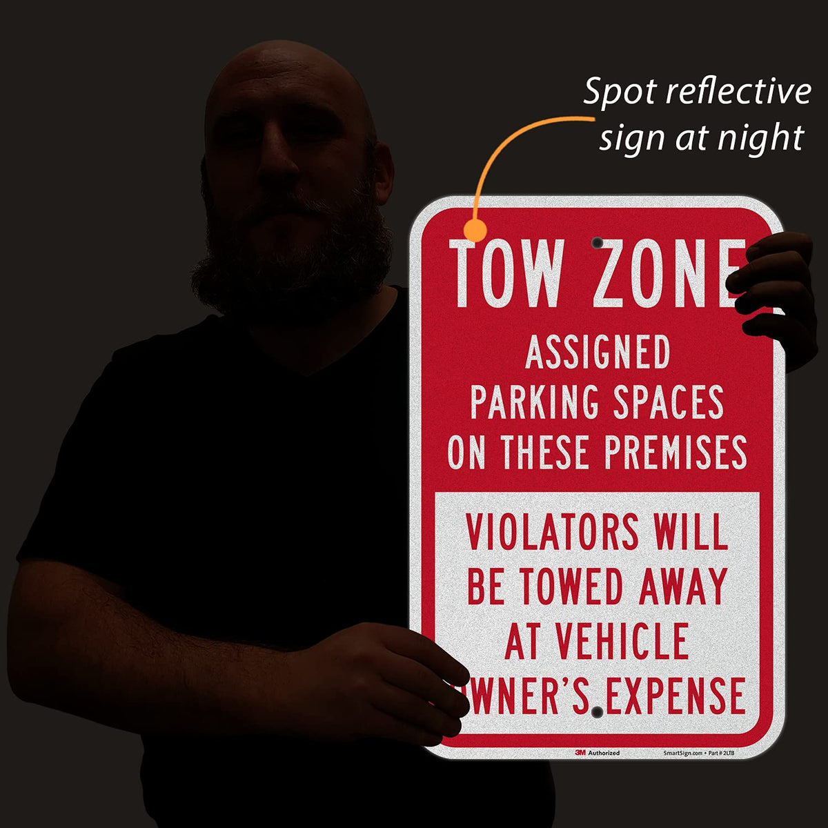 SmartSign - K-8705-EG-12x18 Tow Zone - Assigned Parking Spaces, Violators Towed Sign By | 12" x 18" 3M Engineer Grade Reflective Aluminum 12" x 18" 3M EG Reflective Aluminum