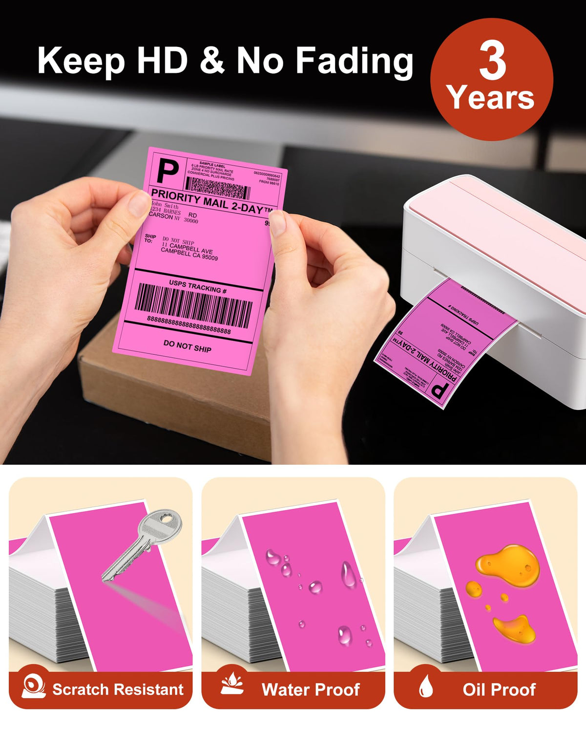 Phomemo 4x6 Thermal Shipping Labels Fan-Fold 500 PCS Adhesive Address Paper Rose 4x6*500