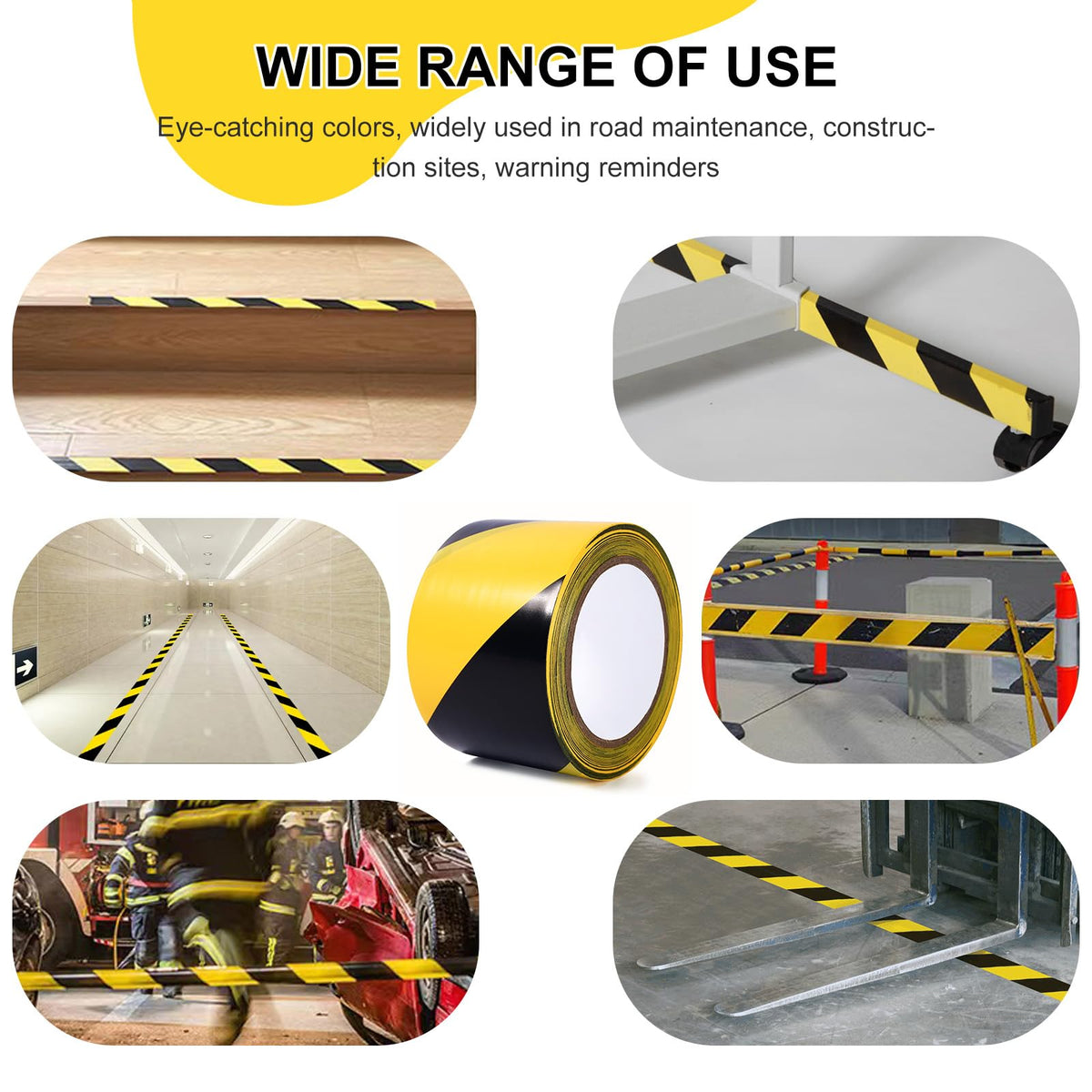 Black & Yellow Safety Tape, 3 Inch x 108FT, Black & Yellow Hazard Warning Stripe Tape, Floor Marking Tape, Strong Adhesive Caution Tape Roll for Walls, Floors, Equipment