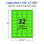 Avery Printable Rectangle Labels, Sure Feed Technology, 1-1/4" x 1-3/4", Neon Green Labels, Laser/Inkjet Printable, 1,280 Total, Great for Jars and More 1,280 labels