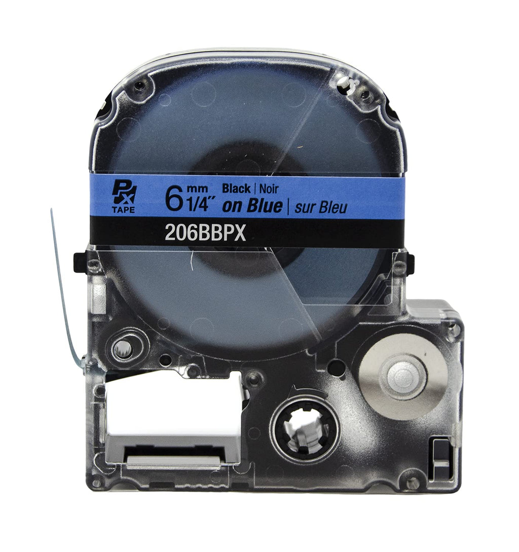 Epson LABELWORKS 206BBPX Label Tape - Black on Blue - 1/4" (6mm), 30ft