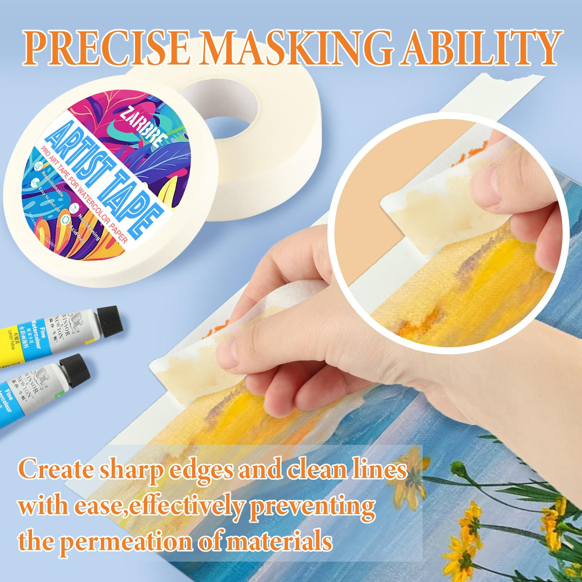 Artist Tape, White Art Tape for Watercolor Paper, Medium Tack Masking Drafting Tape for Painting Canvas Framing, Acid-Free, 1in 164FT Long 1inch 1