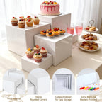 6 Pcs White Acrylic Buffet Risers with 6 Mini Sign and 6 Marker (6 sets)