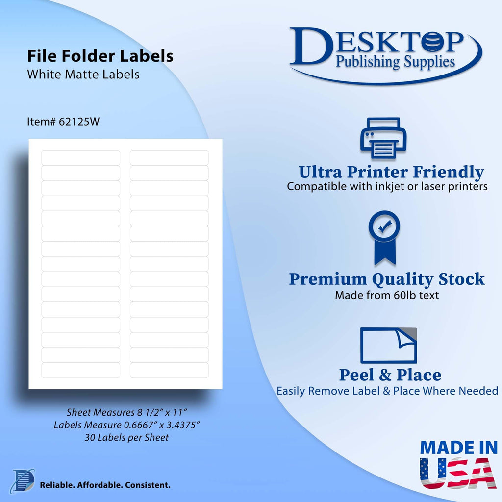 Inkjet/Laser File Folder Labels - 2/3" x 3 7/16" - 30 Labels Per Sheet - 25 Sheets / 750 Labels (Pack of 2)
