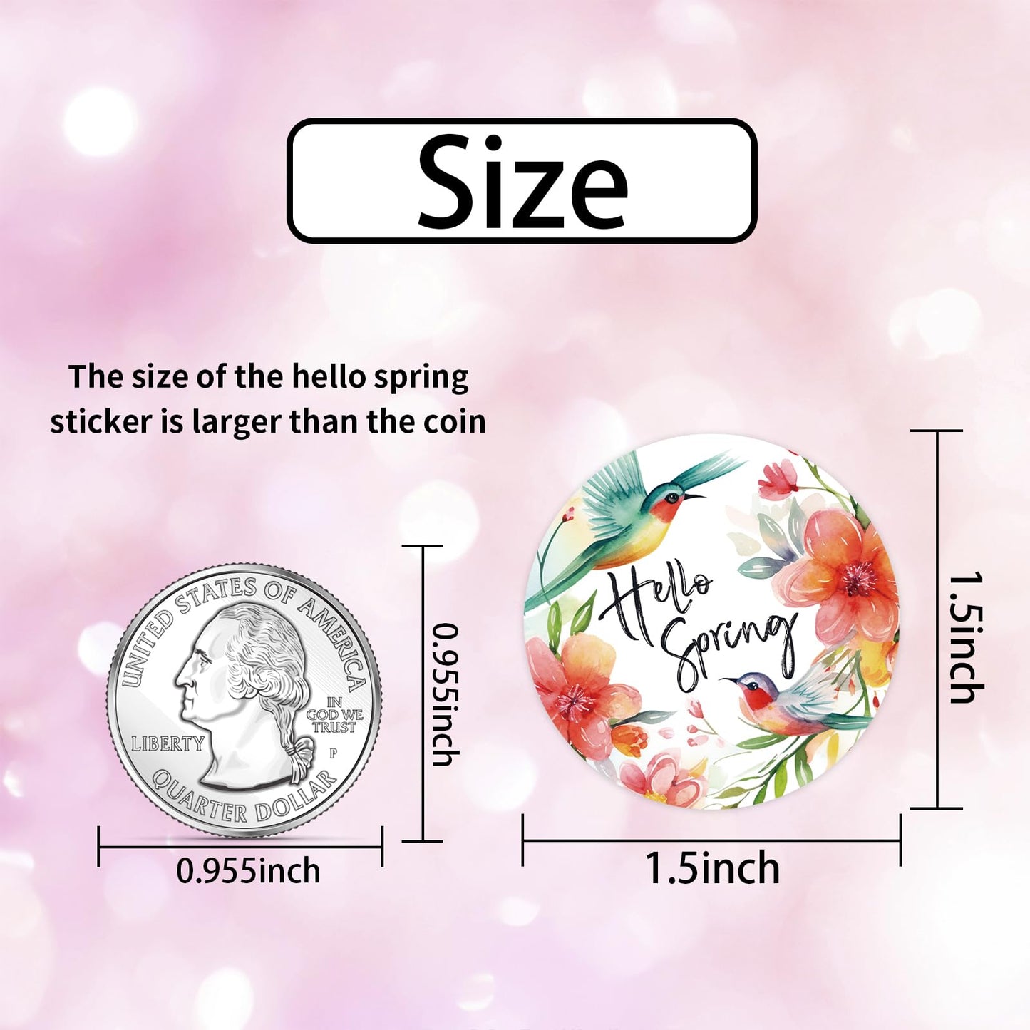 Heyfibro 500 PCS 1.5 Inch Hello Spring Stickers Roll for Adults, Gift Packing, Cards, Candy Bags, Envelopes, Party Supplies(Bird)