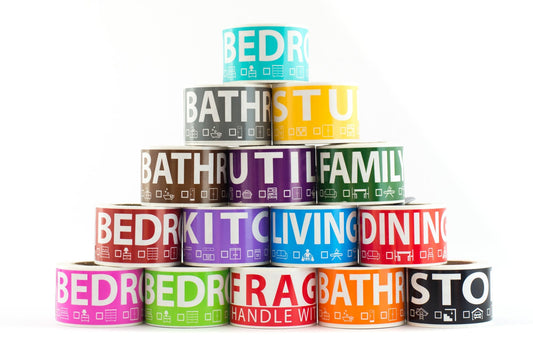 750 Labels for Moving Boxes. 4 Bedroom House. 50 Labels Per Room, 15 Color Coded Rolls. Fragile Label Included for Moving Boxes, Moving Supplies, Wardrobe Boxes, Apartment Sticker, Bed, Bath