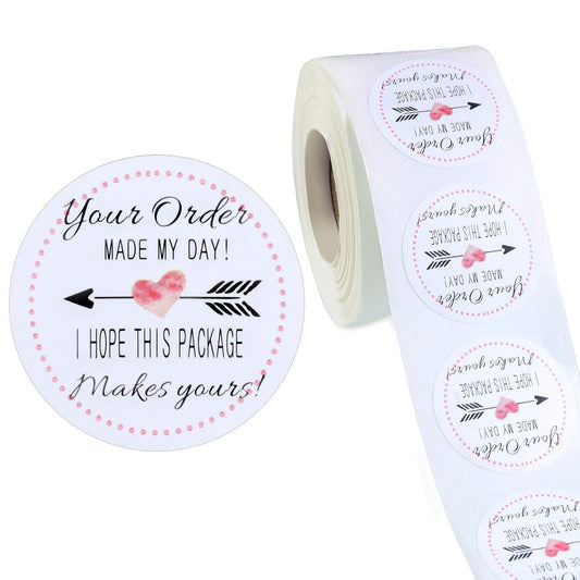 500 Pieces Your Order Made My Day Stickers Decorative Business Stickers Self-Adhesive Round Circle Thank You Label for Envelope Bag Seals Party Supplies(3.8 cm/ 1.5 Inch,Red) Red 3.8 cm/ 1.5 Inch