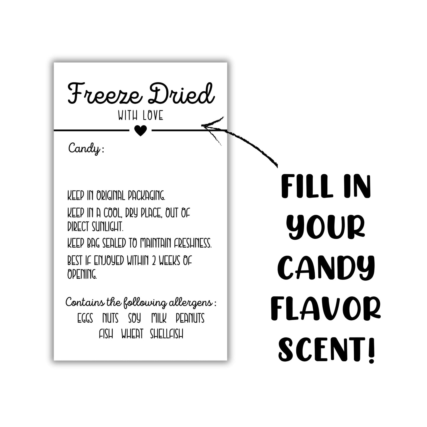 Freeze Dried Candy Labels Stickers for Bags Write in Candy | 250 pc Roll 2x3.5” Size Holographic Bags Ingredient Label Dehydrated Allergy Warning