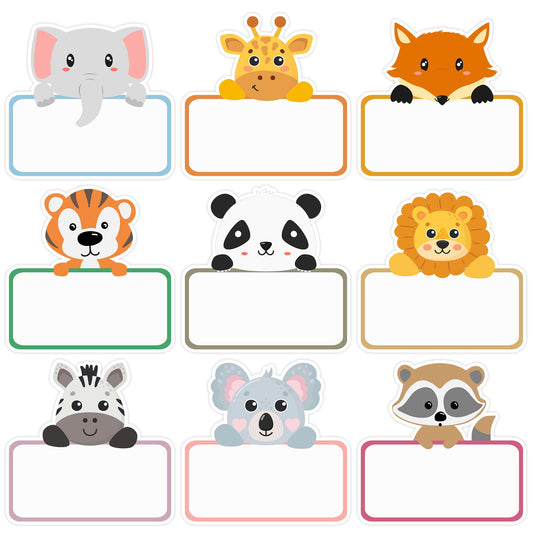 Lucleag 135 PCS Animal Name Tags Stickers, Self Adhesive Jungle Animals Name Tag Labels Stickers for Classroom Back to School Student Office Desk Cubby Locker Bulletin Board Decor