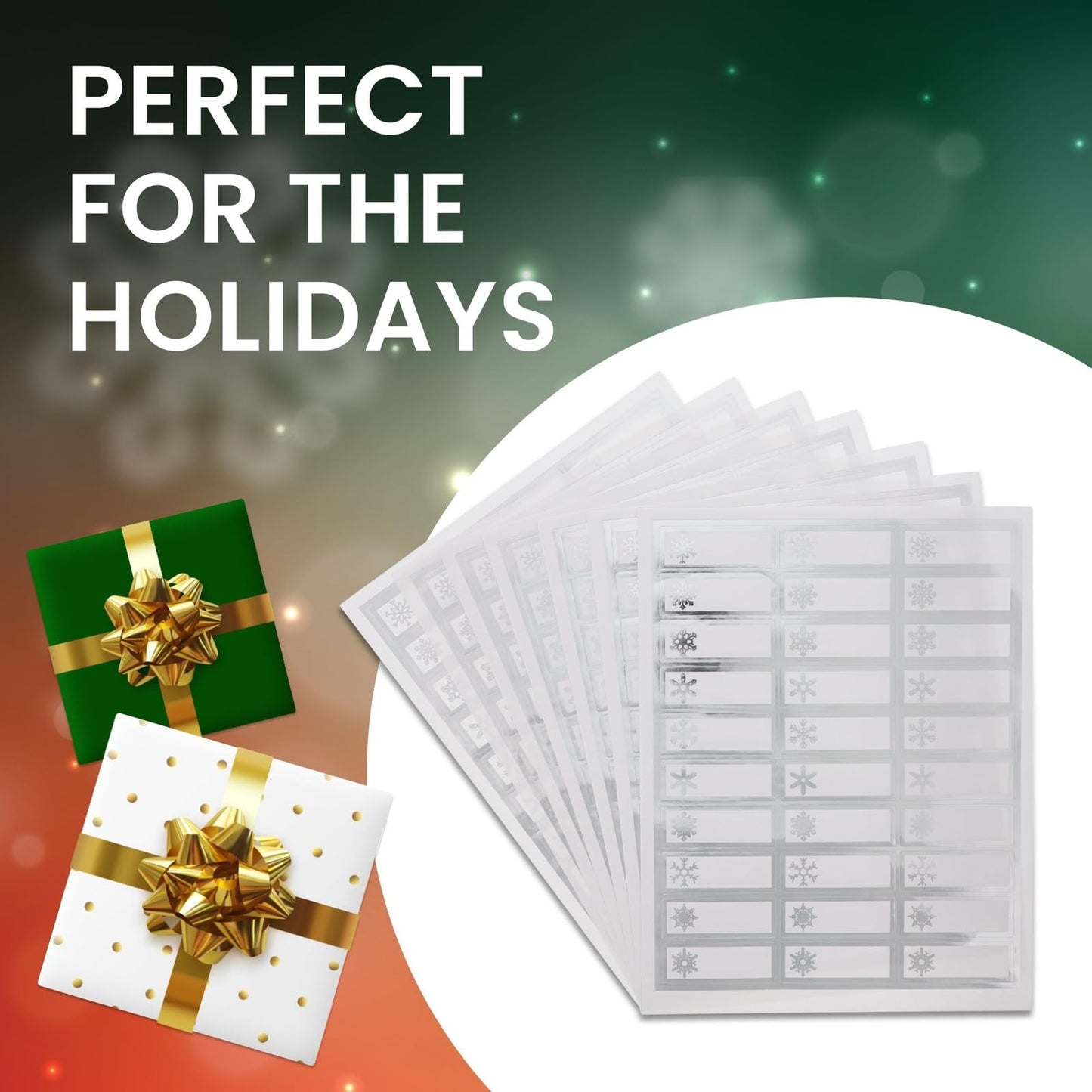 Juvale 210 Christmas Printable Address Labels, Festive Stickers for Holiday Cards, Presents Wrapping, Silver Foil, 2.5 x 0.9 Inches, Personalized Address Labels