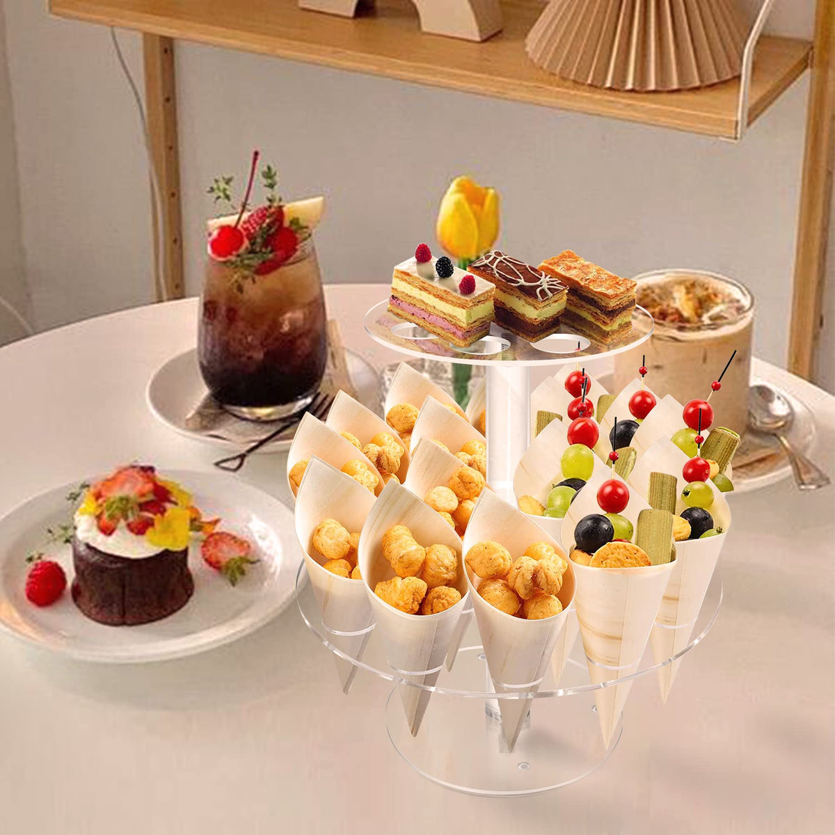2-Tier Acrylic Ice Cream Cone Holder 24-Hole Waffle Stand