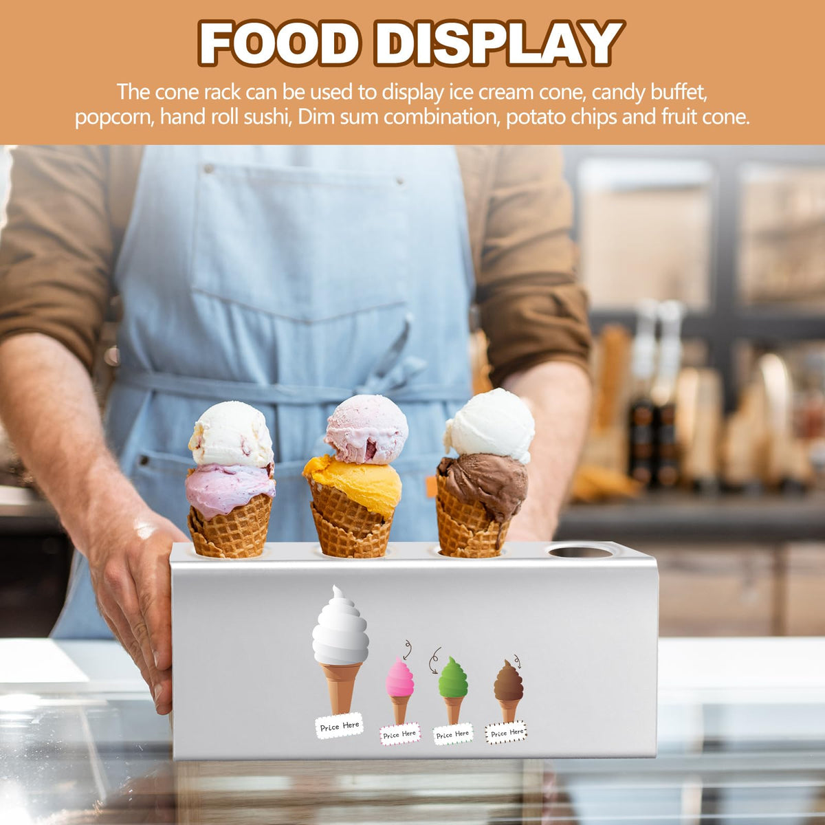 FillTouch 2 Pcs Ice Cream Waffle Cone Holder Stainless Steel 4 Holes