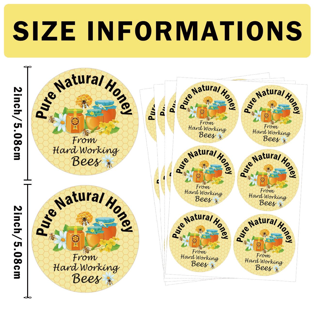 SMARSTICKER Honey Canning Stickers Round Pure Nature Honey Labels 2 Inch-Honey Themed Jar Lids Labels Honey Farm Kitchen Bottles Labels 180Pcs