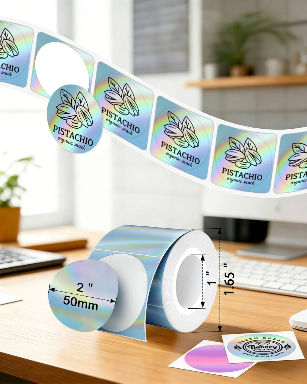 Thermal Printer Stickers 2" Round 900, Circle Thermal Labels BPA Free Holographic-9