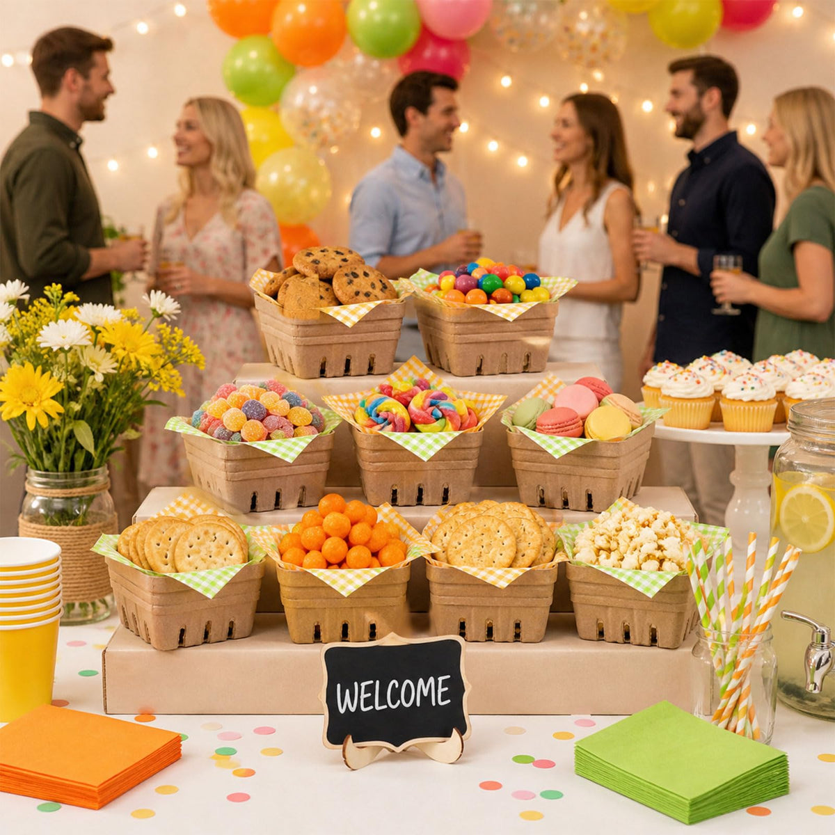 24 Set Farmers Market Decor-Baskets Greaseproof Paper Chalkboard & Marker