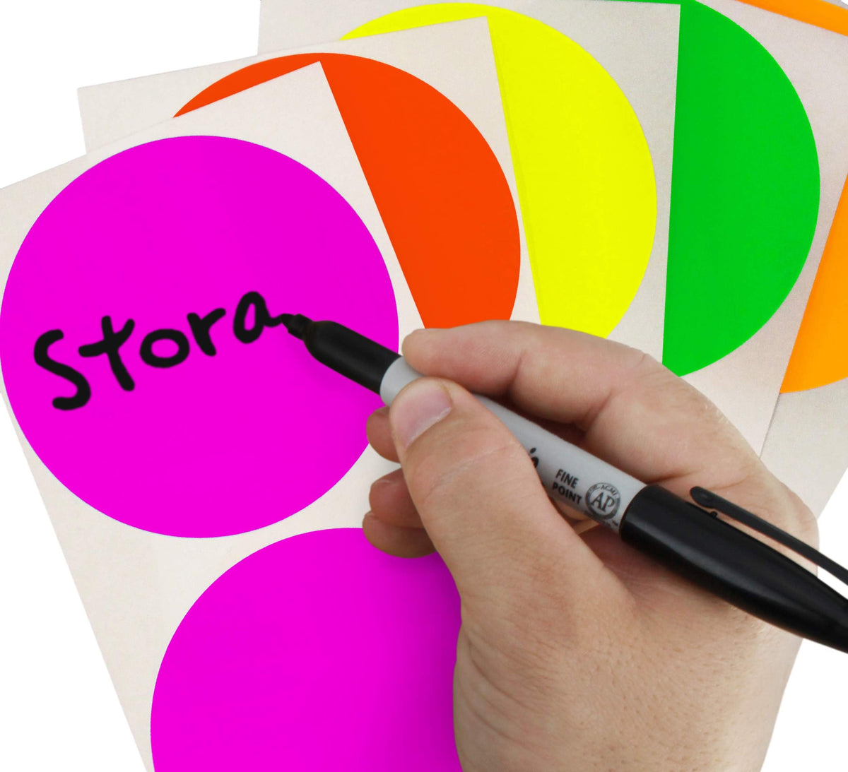 ChromaLabel 3-inch round color-coding labels with fluorescent dots for warehouse inventory, high visibility, 100 stickers per pack.