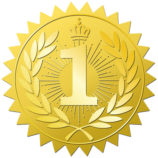CRASPIRE 408Pcs No.1 Gold Foil Embossed Stickers 2 Inch Self Adhesive Waterproof Certificate Seals Sticker Labels Round Dot Decals for Award Envelope Graduation Diplomas Medal Decoration Arts Crafts