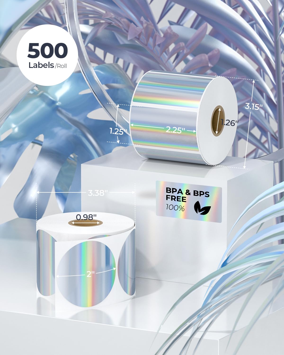 MUNBYN 2.25x1.25 Holographic Thermal Labels, 400 Sheets/1 Roll, Silver 2.25"X1.25" Holographic Silver