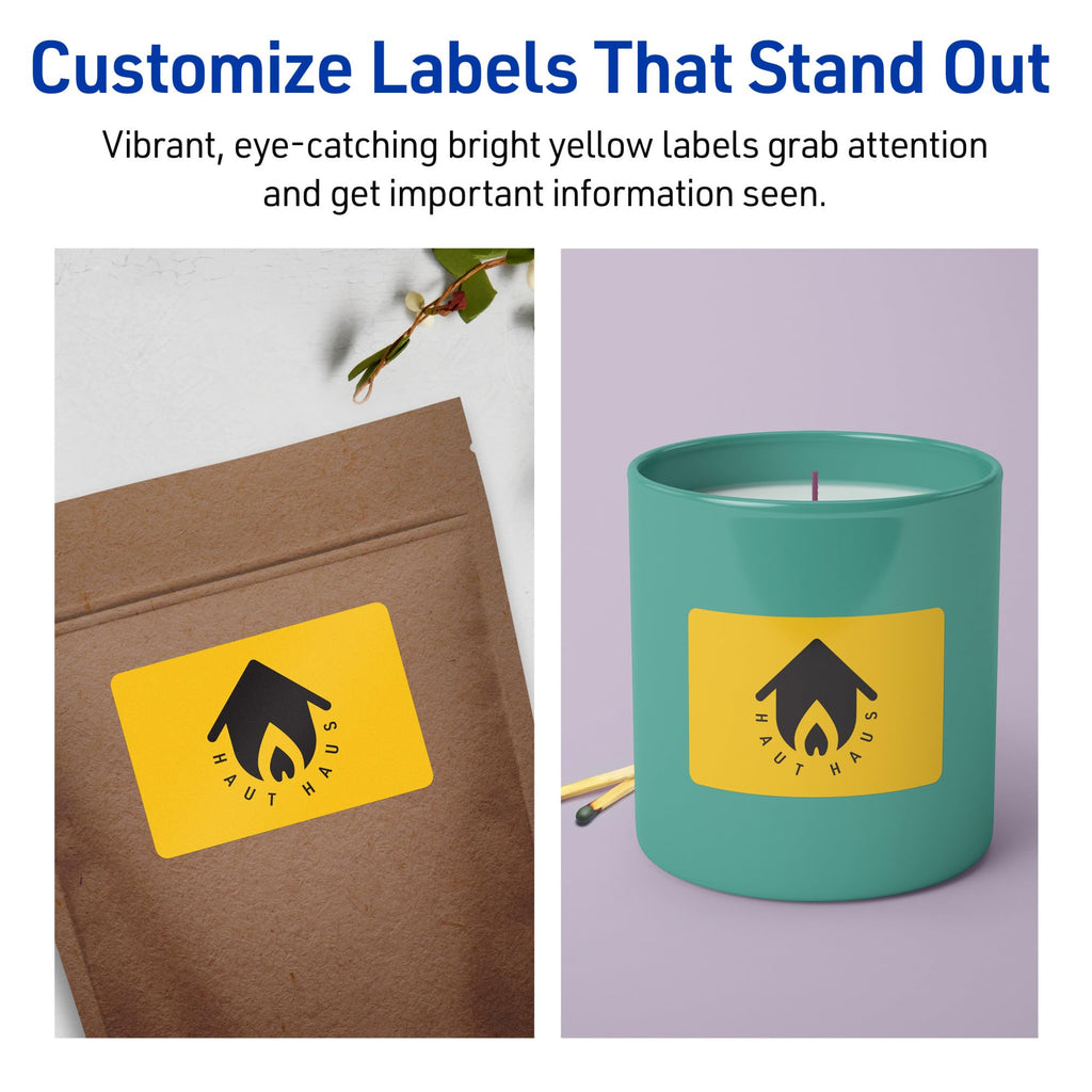 Avery® Printable Rectangle Labels, Sure Feed® Technology, 2" x 3-1/2", Bright Yellow Labels, Print-to-The-Edge, Laser/Inkjet Printable, 320 Total, Great for Mailing and Candles 320 labels