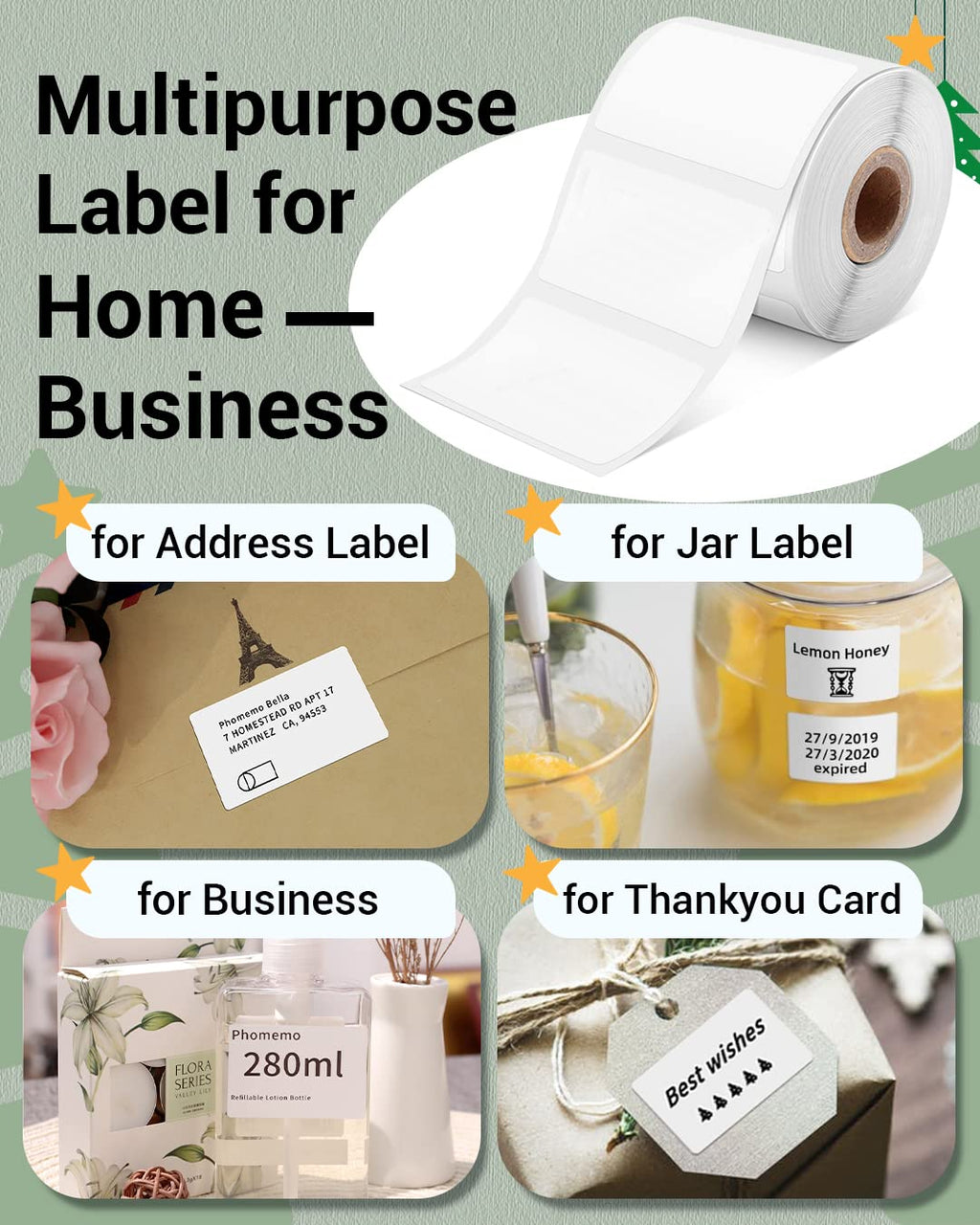 Phomemo Labels 3 Rolls, 1.57"x1.18", for M110/M100/M220/M108, 960 PCS White 1.57"x1.18"