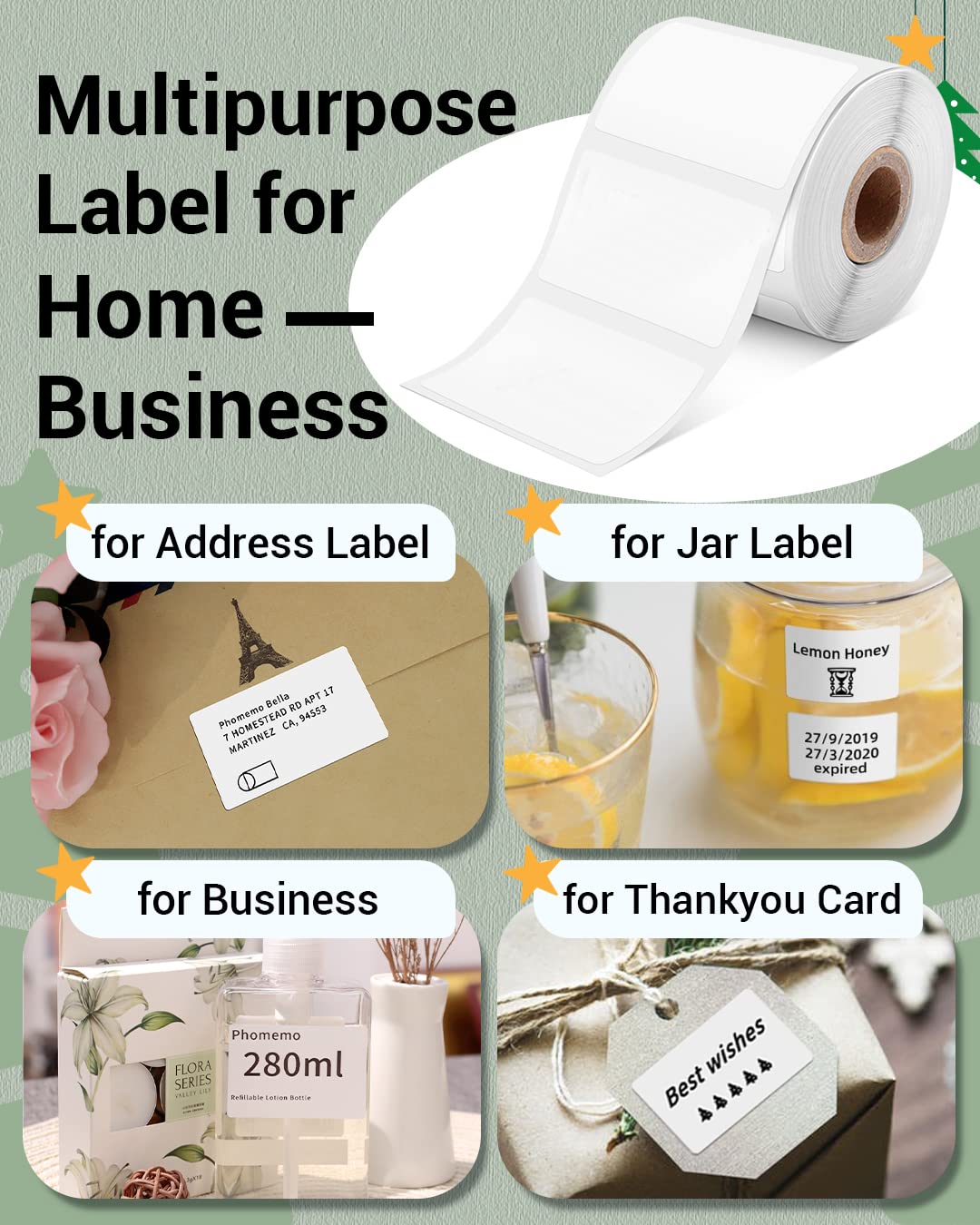 Phomemo Labels 3 Rolls, 1.57"x1.18", for M110/M100/M220/M108, 960 PCS White 1.57"x1.18"