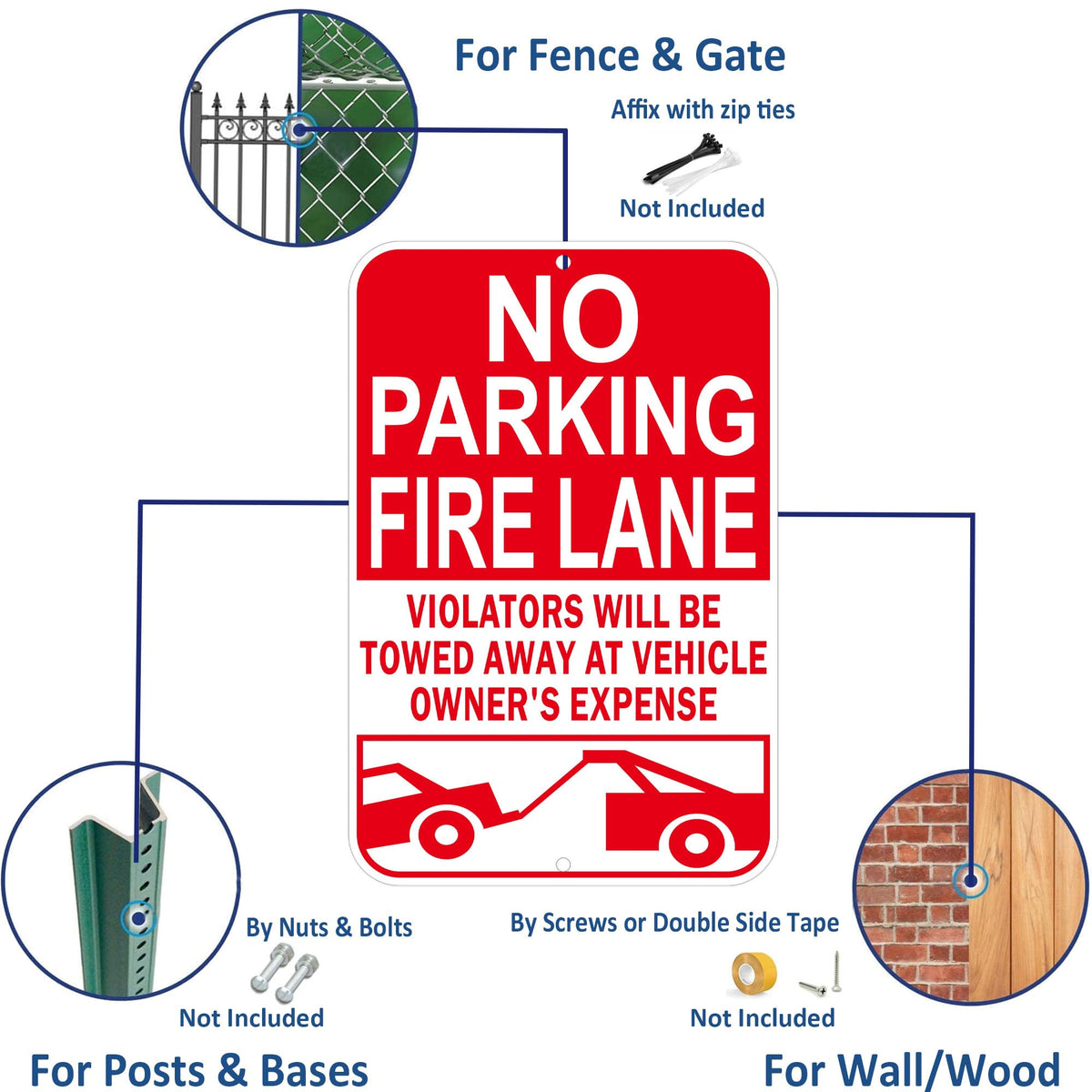 No Parking Fire Lane Sign, Reflective Aluminum, 12 x 18 Inches, Weather Resistant, UV Protected, Indoor Outdoor Use, 2 Pack Red - 2 Pack - 12" x 18" 01