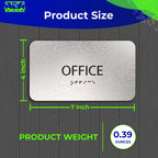 ADASigns Office Sign 7"x4" - Brushed Aluminum with Braille & Tape