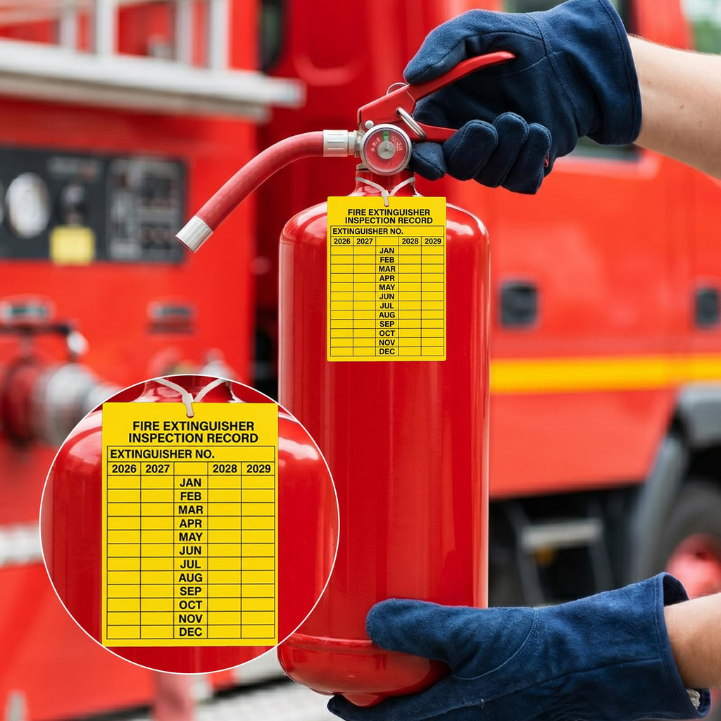 100 Pack Fire Extinguisher Inspection Tags 2026-2029 Plastic