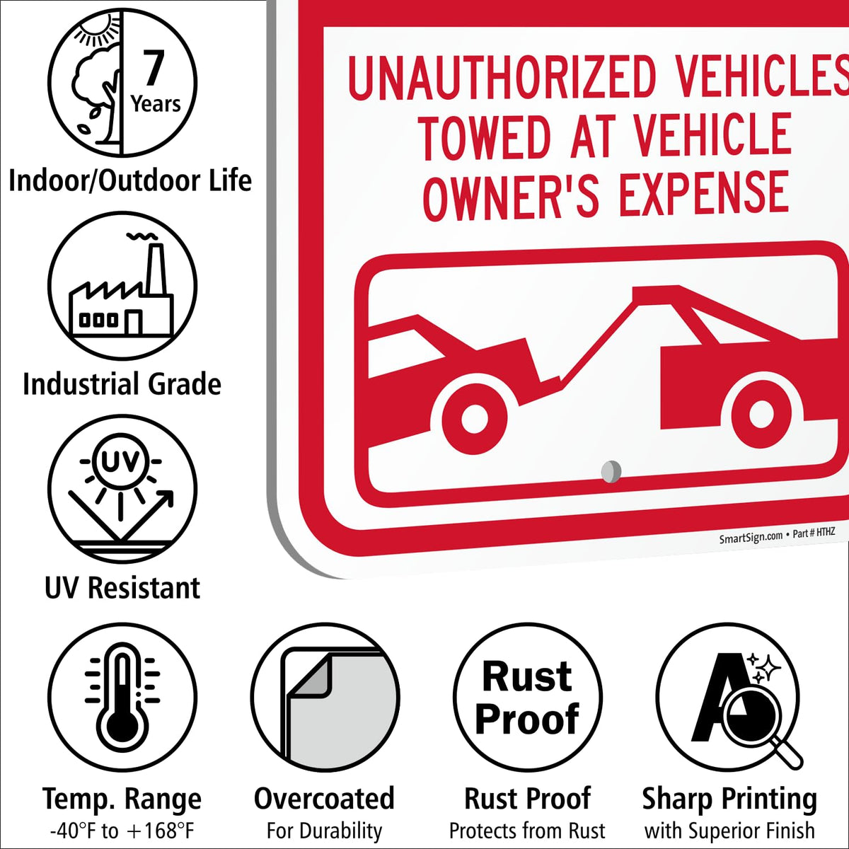 SmartSign Employee Parking Only Unauthorized Vehicles Towed Sign - 12" x 18", 120 mil Aluminum Composite (ACM), Engineer Grade Reflective Material, Red and White, Made in USA 12" x 18" ACM EG Reflective