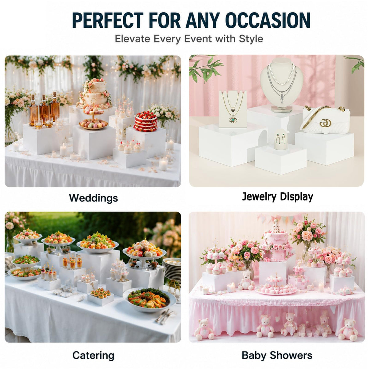 6 PCS Buffet Risers with Table Runner, Food Display Risers for Buffet Table White 3'',4'',5'',6'',7'',8''