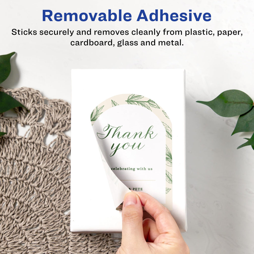 Avery Matte White Removable Arched Labels, Sure Feed Technology, Print-to-The-Edge, 4.75" x 3.5", 400 Removable Labels, Laser/Inkjet Printable 400 labels