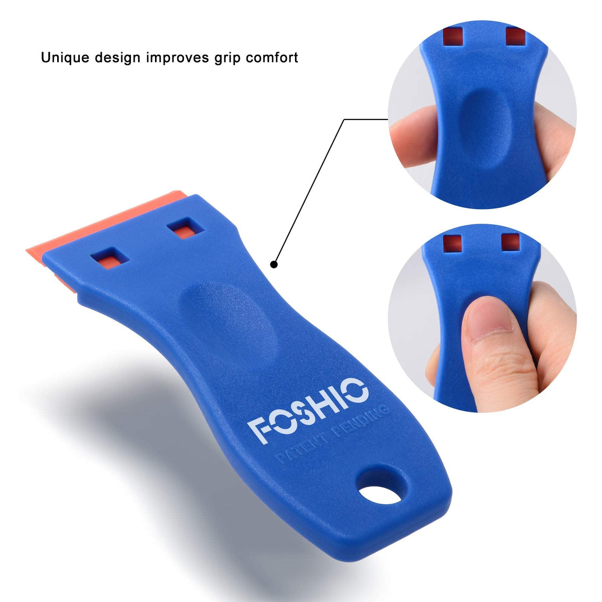 FOSHIO plastic razor blade scraper with 2 tools and 100 blades, ideal for gasket, label, decal, and adhesive removal on windows and glass.