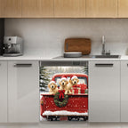 Dishwasher Magnet Cover Christmas Red Truck Dog Sticker Decorative