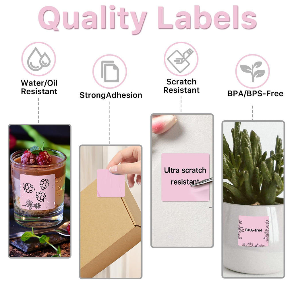 2x2 Thermal Labels, Square Thermal Label Stickers, Pink