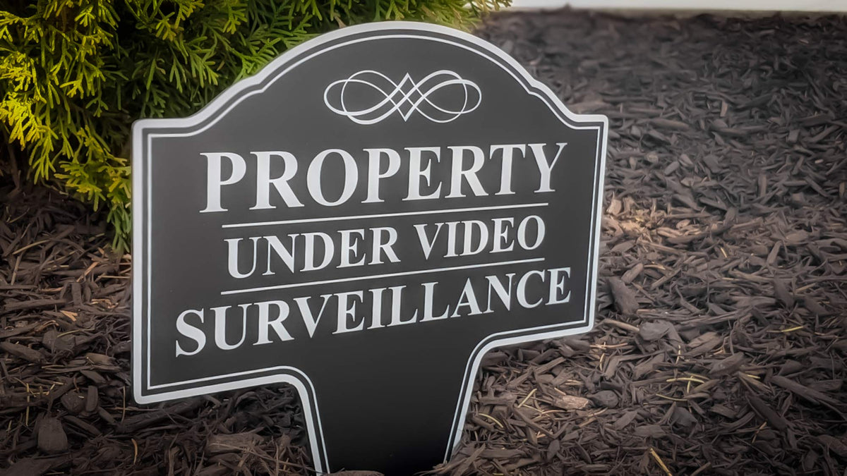 MRC Wood Products Property Under Video Surveillance Sign, Metal 24 Hour Surveillance Sign, Video Monitor Sign for Outdoors, Protected By Video Surveillance Outdoor Sign10x14 (3), Black, STS-003 3