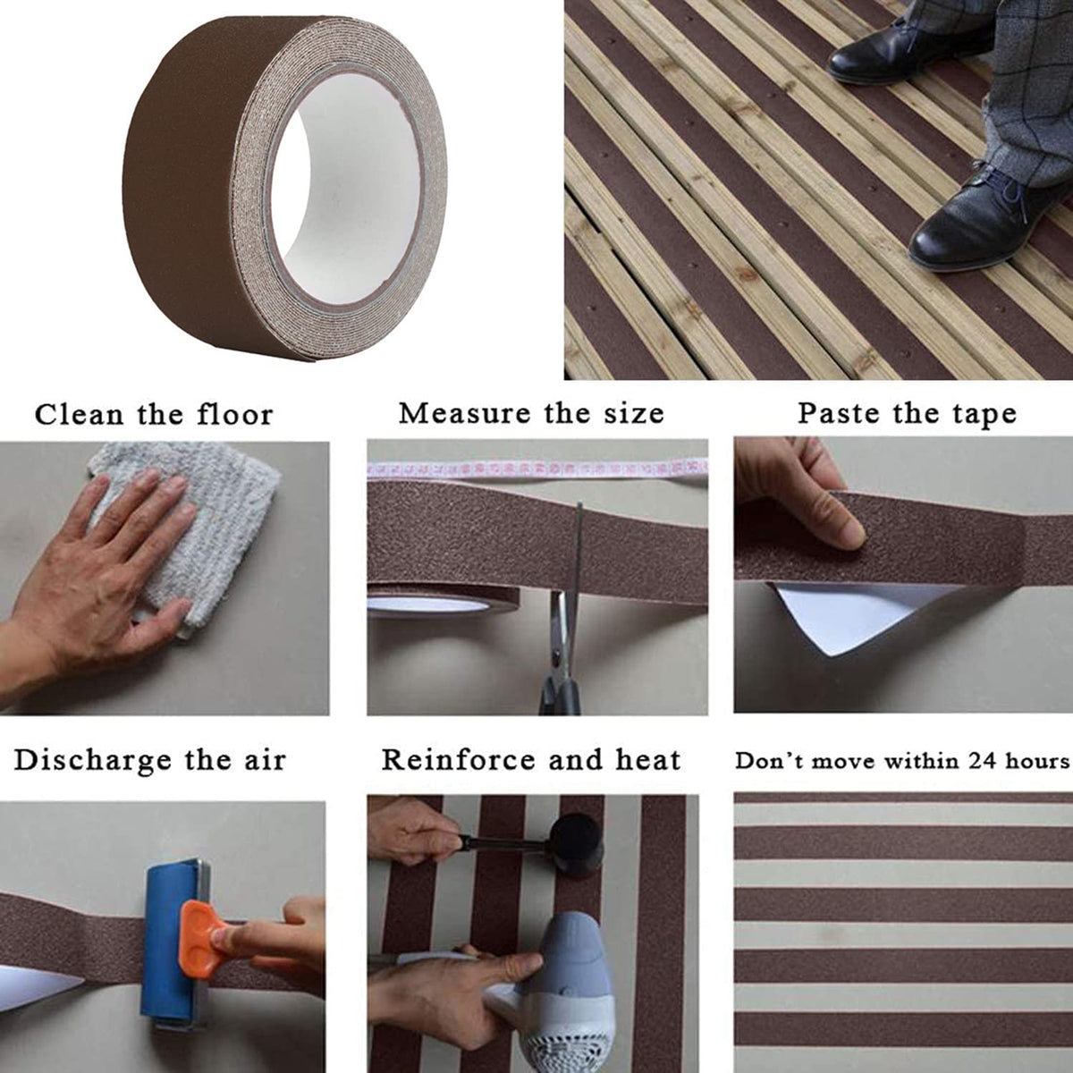 HAOT 2 Inch X 32.8ft Non Slip Safety Grip Tape for Stairs Steps Brown Non Skid Tread High Traction FrictionStrong Grip Abrasive Adhesive Tape 2" Width x 396" Long