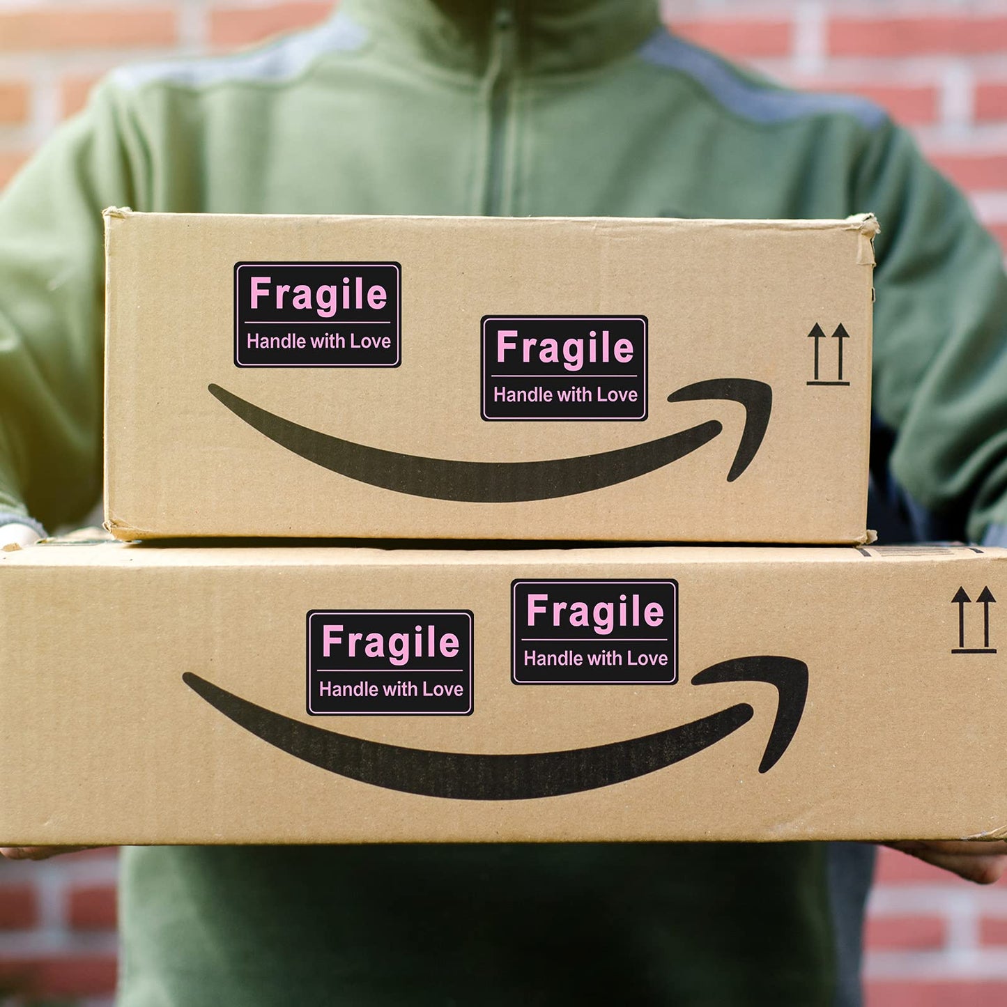 500 Pieces 2 x 3 Inch Black Pink Fragile Handle with Love Labels Stickers Self-Adhesive Stickers for Shipping Mailing Packing Envelope Present Jewelry Bag