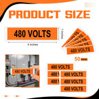 50 Pack 480 Volts Safety Decal, 4" x 1" 50