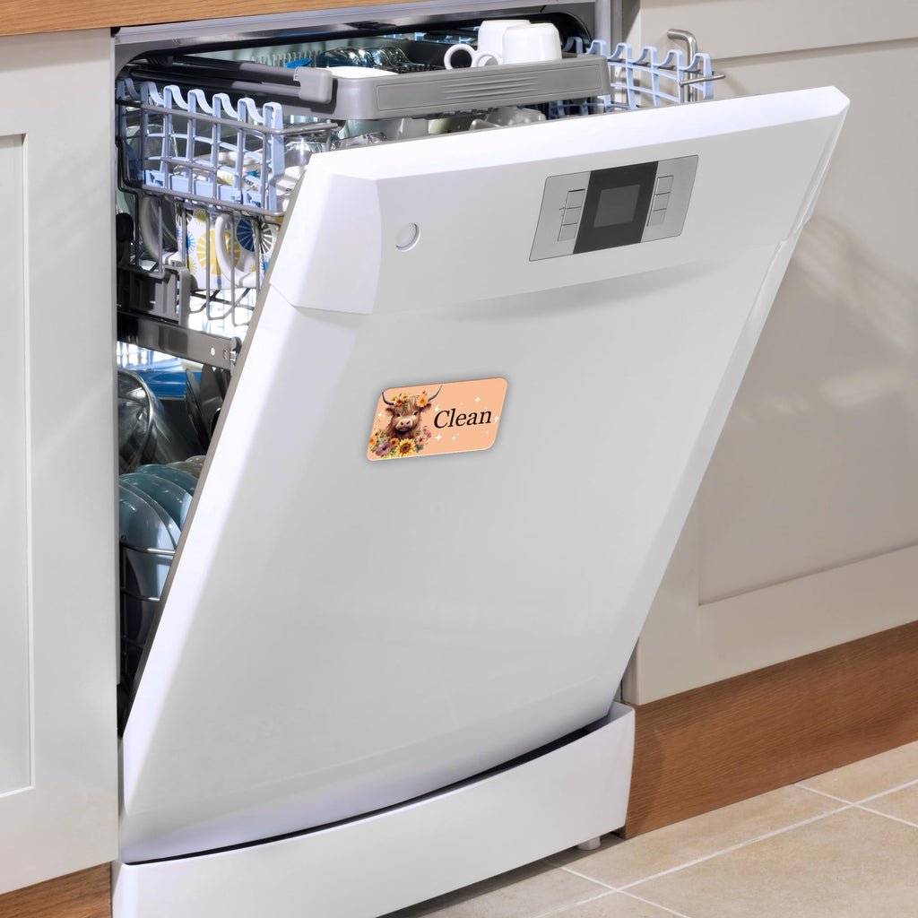 Highland Cow Dishwasher Clean Dirty Magnet, Double-Sided Highland Cow