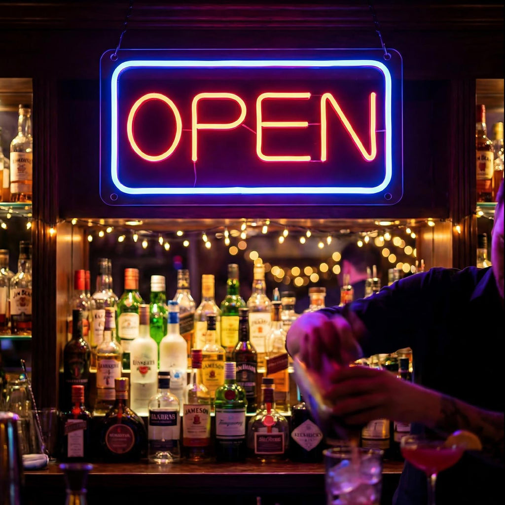 16-Inch 5-Mode Flashing and Dimmable LED Neon Open Sign 16 Inch Horizontal