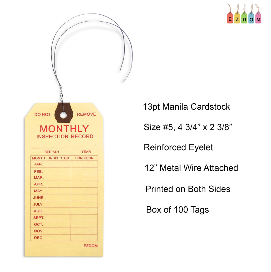 Fire Extinguisher Monthly Inspection Tags, Box of 100