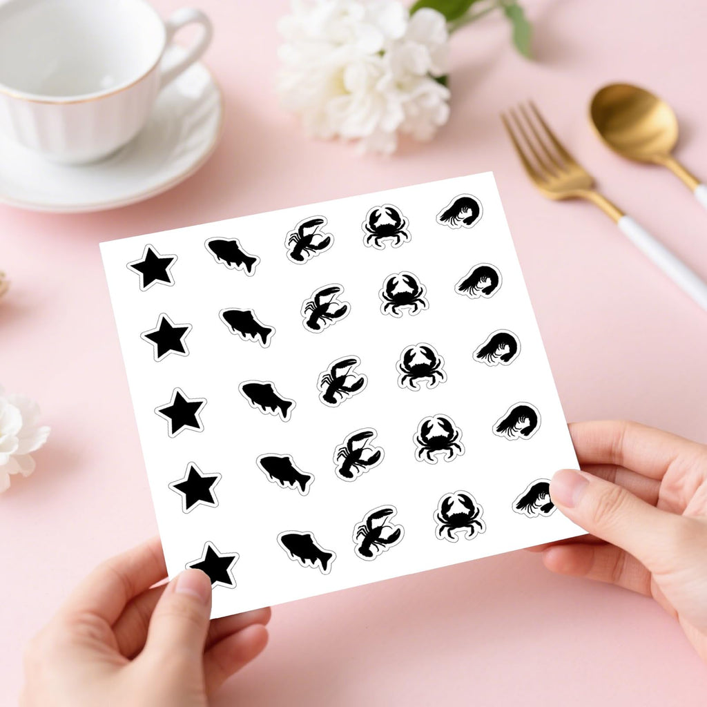 500Pcs Wedding Food Stickers Meal Stickers for Food Fish Lobster Crab Shrimp Stars Pattern 0.8 Inch Black Wedding Menu Indicator Decal Plastic Waterproof Label for Place Card Party Supplies Black-2